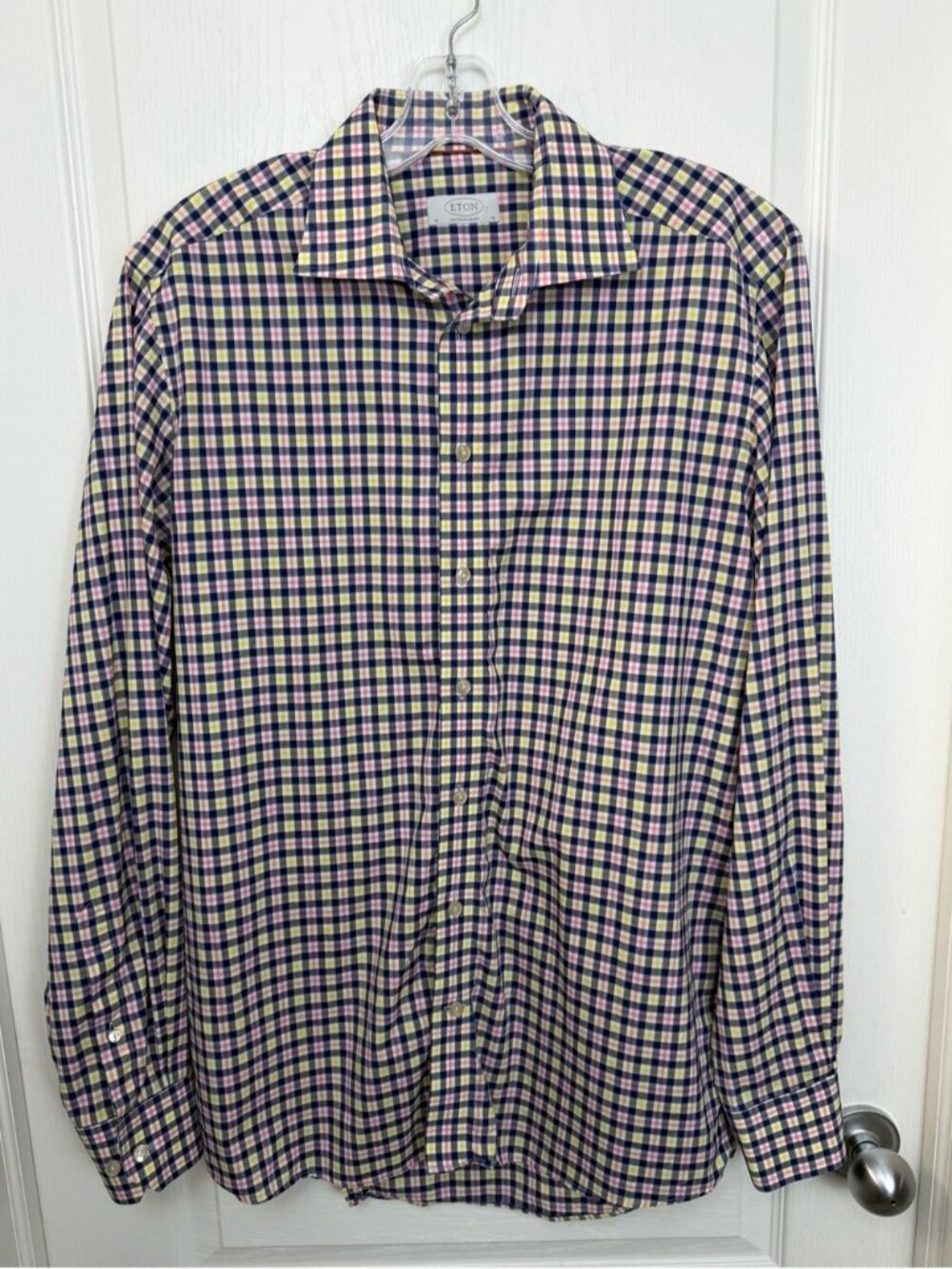 Eton Contemporary Fit Checkered Button Dress Shirt Size 41 Neck 16